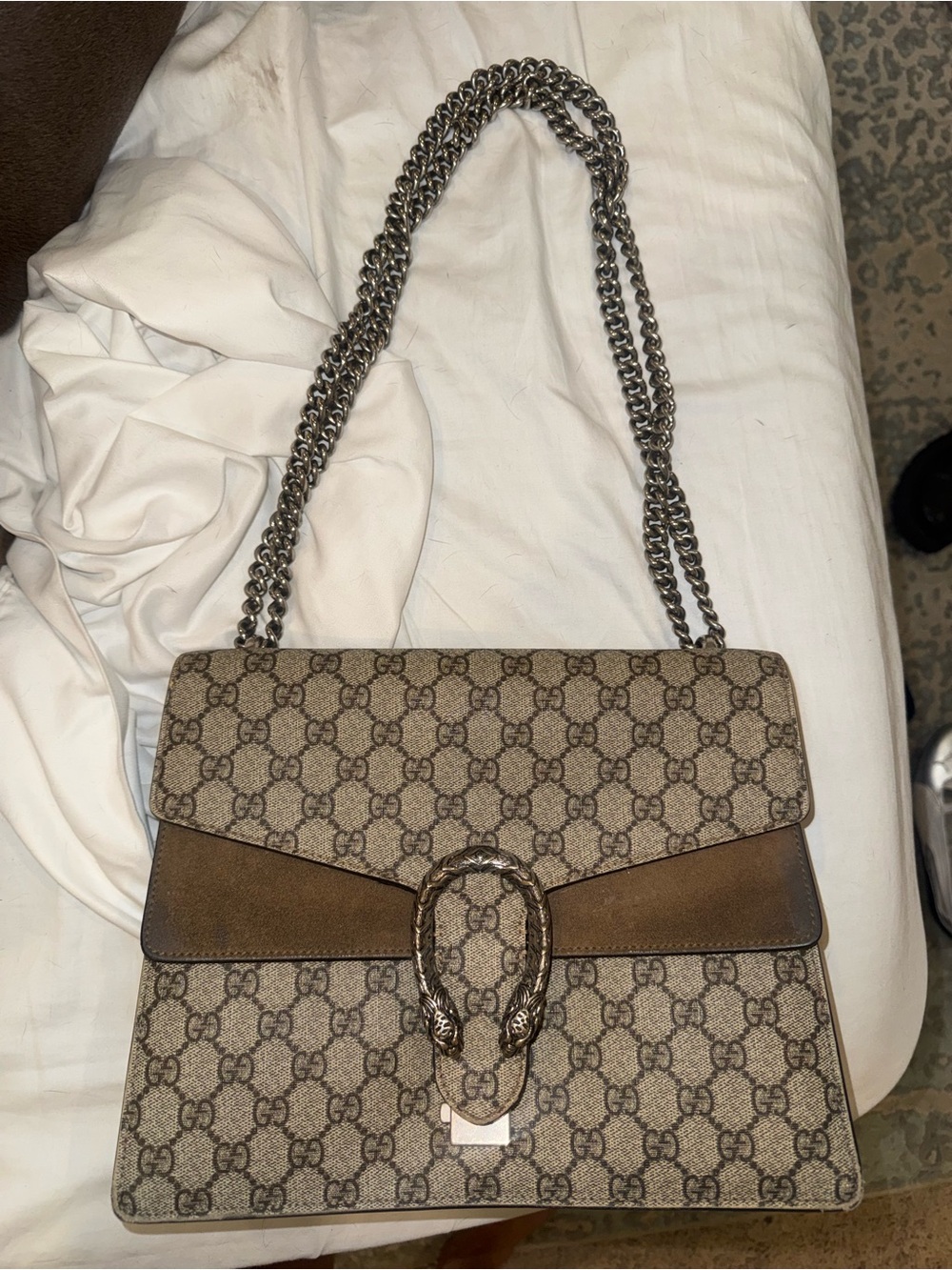 Gucci Brown GG Supreme Dionysus Shoulder Bag with Chain